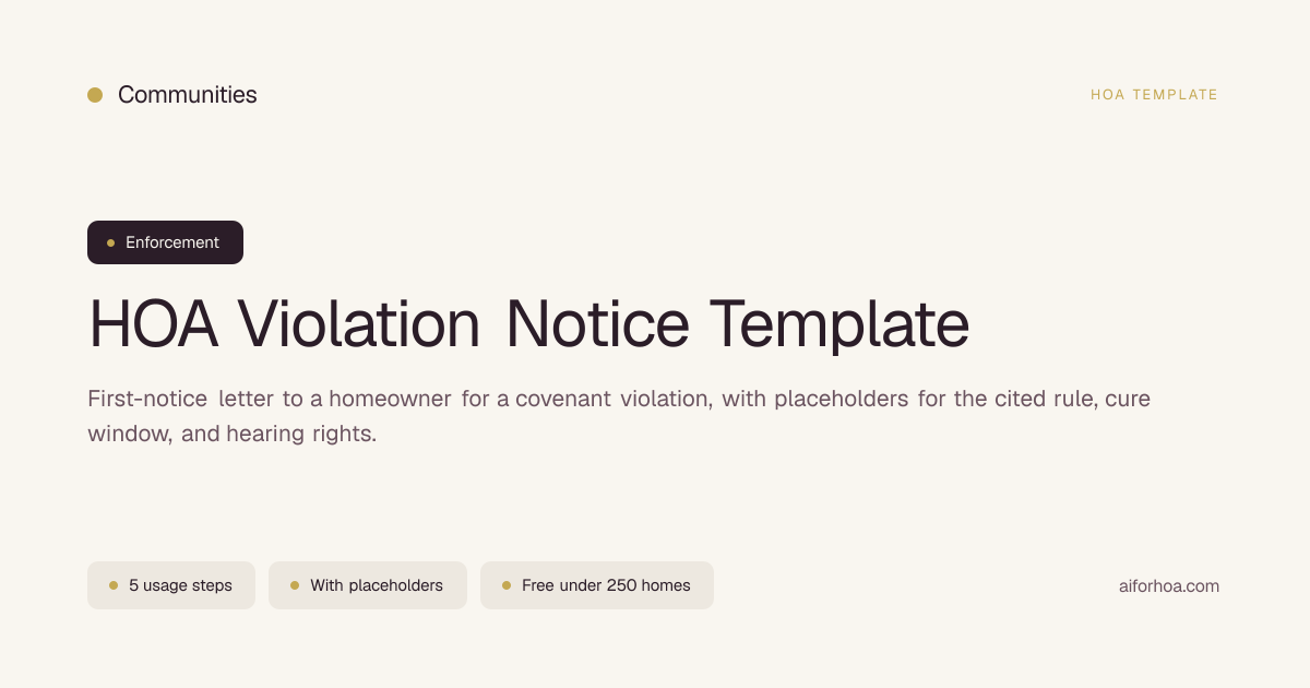 HOA Violation Notice Template — Free Sample Letter | Communities ...